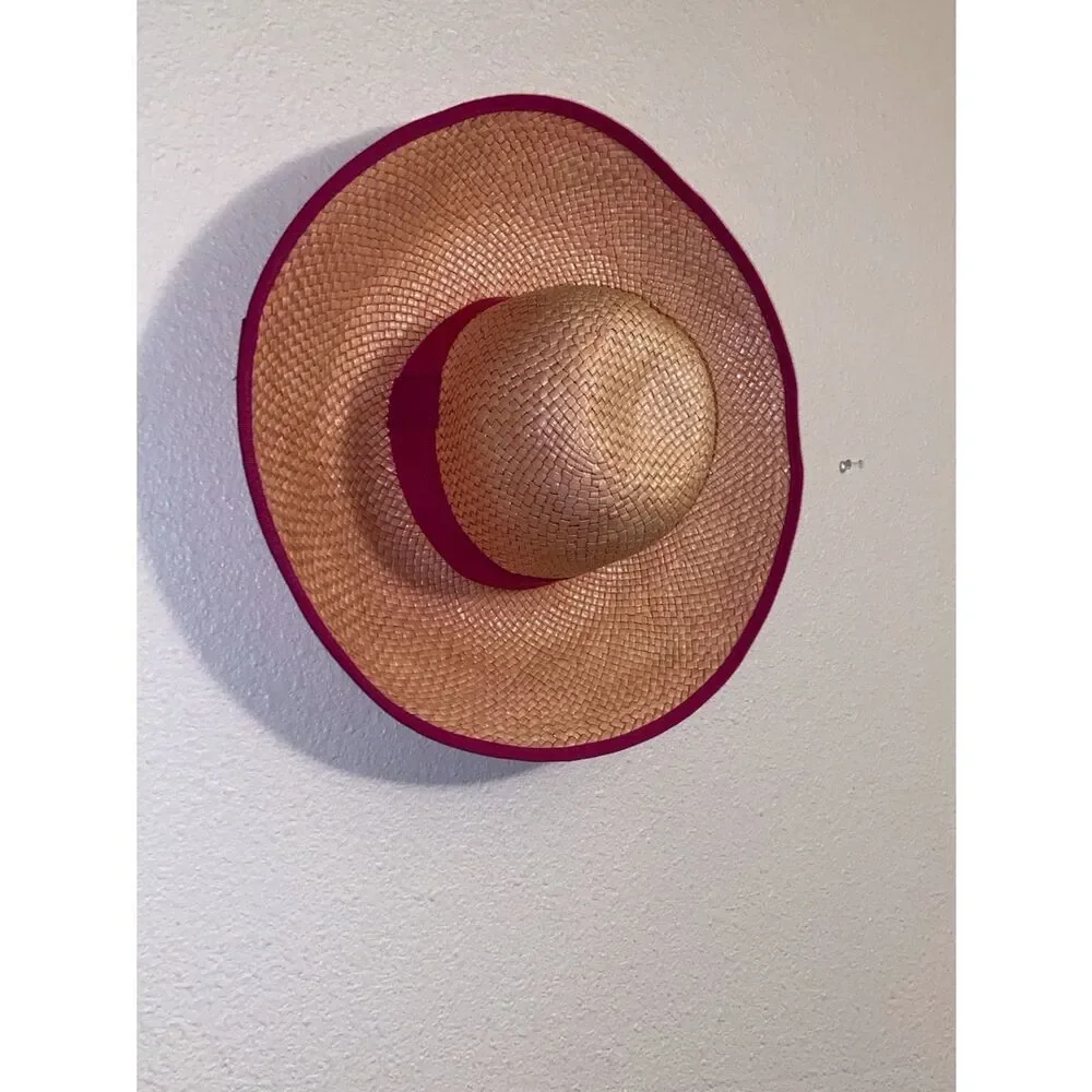 VTG, 💯 Natural Strew Made In Italy Elegant Chic Women’s Hat Pink And Tan